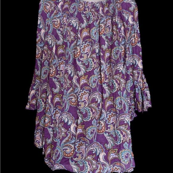 Cato silky soft elastic collar Blouse ruffles bell sleeves in Purple and Pink - Picture 2 of 6